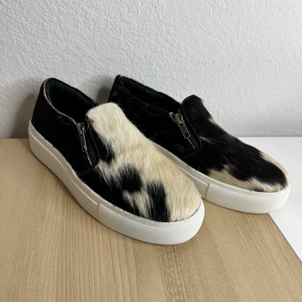 Myra Bags Slip On Sneakers Cowhide Leather Women's Sz 38 Shoes Black & Tan - Picture 3 of 9